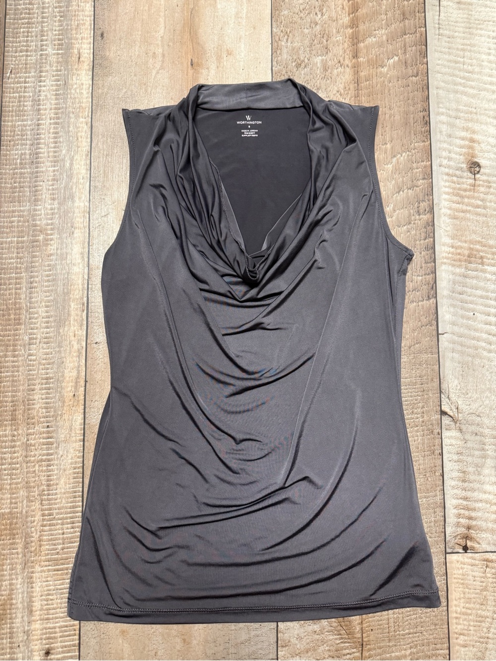 Worthington Sleeveless Cowl Neck Top - Steel Grey